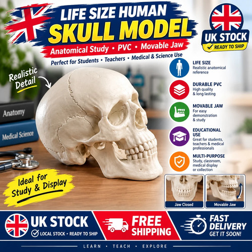 Life size human skull - size,
